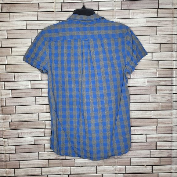 Kenneth Cole Men's Button Up Plaid Blue/Grey Short Sleeve Shirt Size: XL - Picture 4 of 13